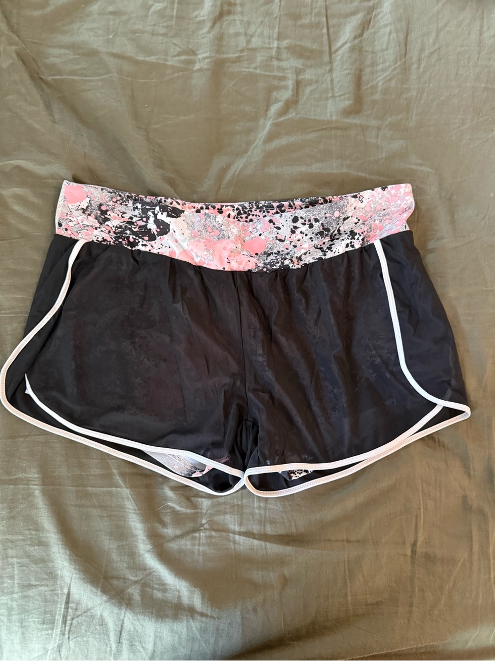 Fabletics Black Athletic Shorts with Pink Printed Waistband